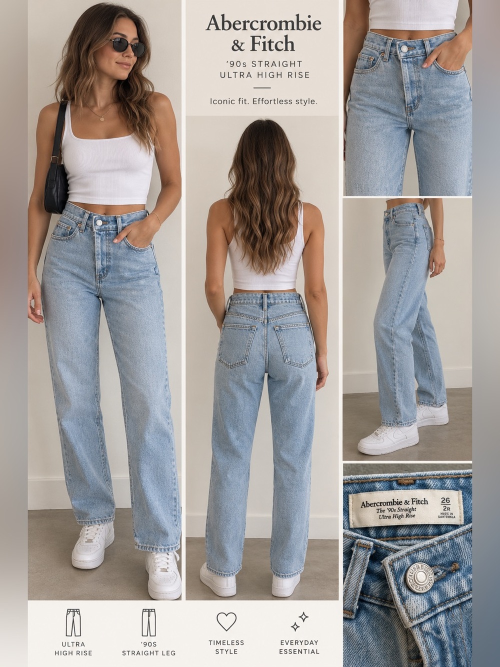Abercrombie & Fitch ’90s Straight Ultra High Rise Jeans Size 26/2R Light Wash